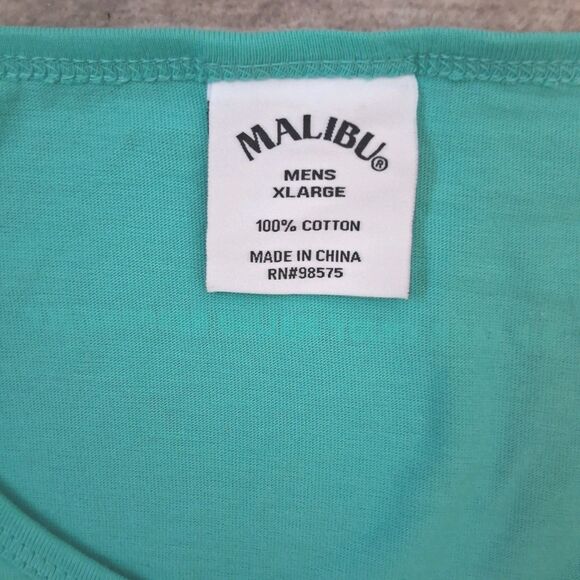 MALIBU RUM Tank Top XL Mens Aqua Blue New Promo Shirt Beachy Palm Trees - Picture 3 of 5